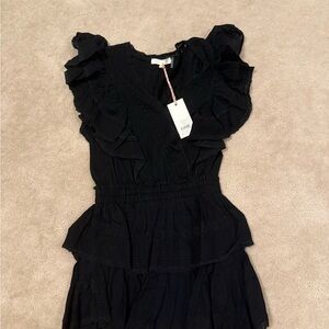 LoveShackFancy Gwen Black Ruffled Mini Dress